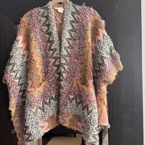 Akemi + Kin Anthropologie Colorful Poncho Shrug Knit Sweater